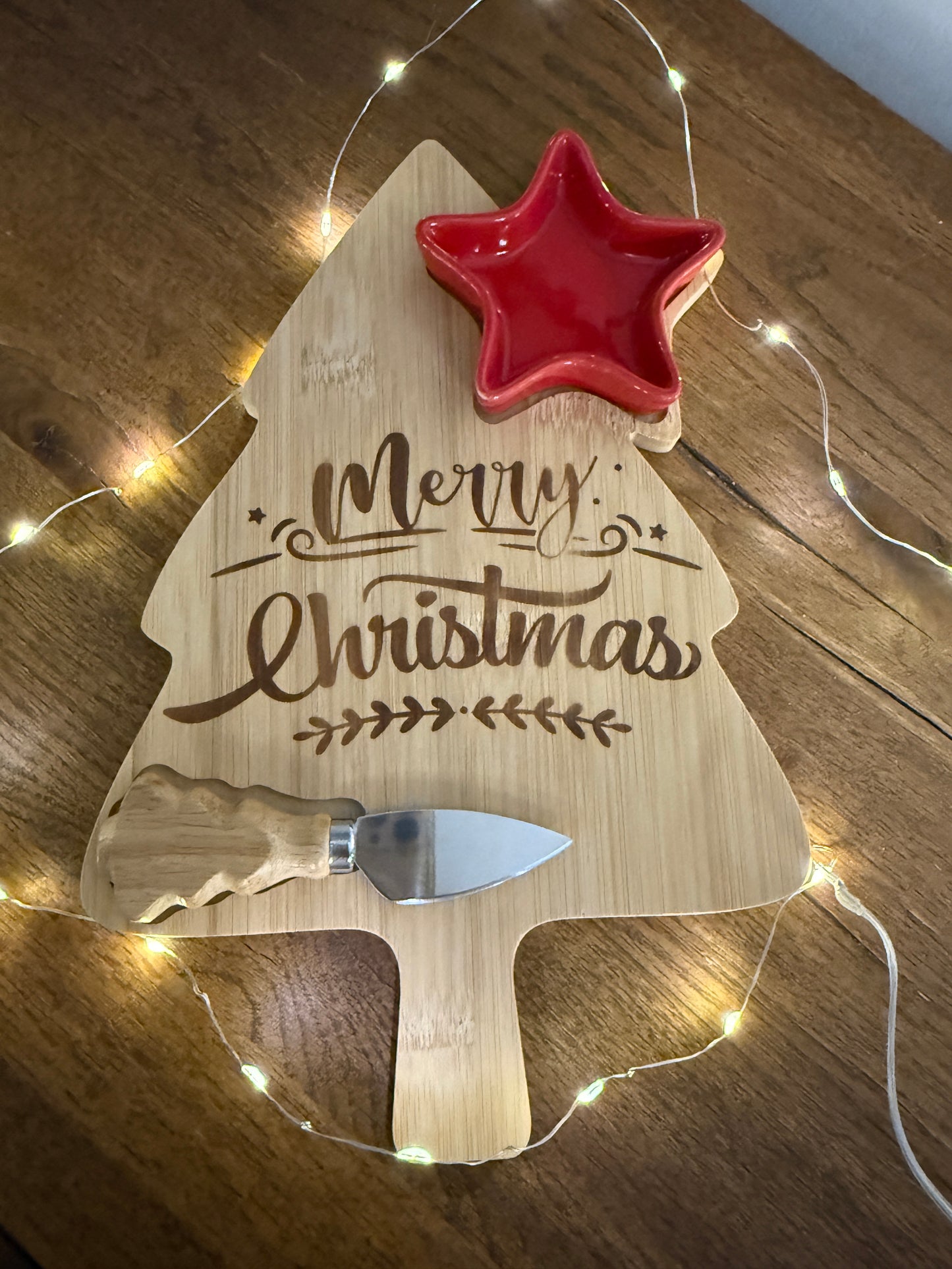 Christmas Cutting Board With Cheese Knife & Dish