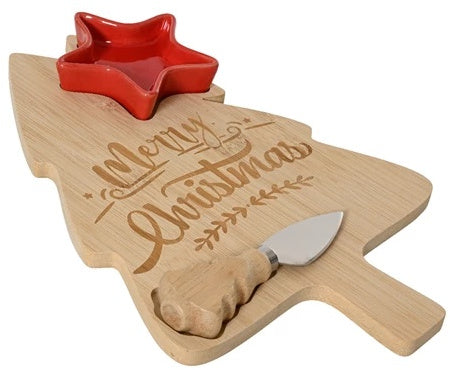 Christmas Cutting Board With Cheese Knife & Dish