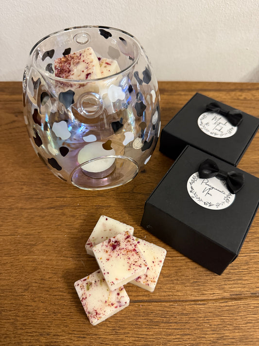 Stylish Glass Wax/Oil Warmer With Small Gift Box Of Melts In Choice Of Fragrance
