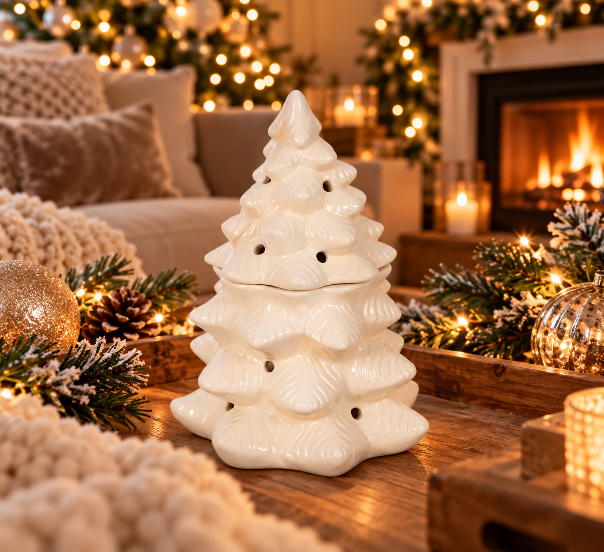 Elegant White Christmas Tree Burner