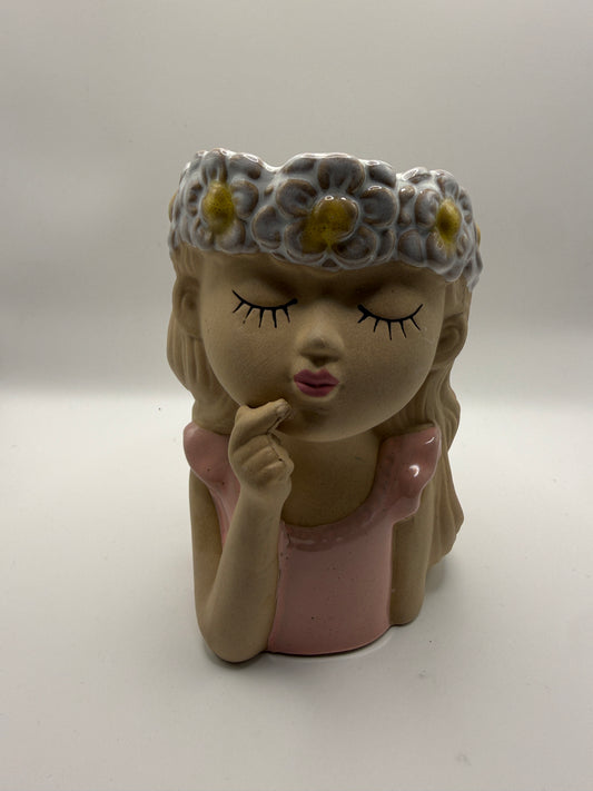 Ceramic Girl Head Planter / Vase
